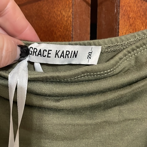 Sage green, ruched top, strapless dress with pockets - Picture 2 of 5